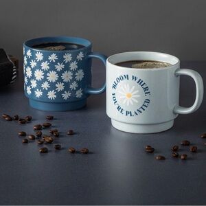 NWT Thyme & Table 2-pack Stacking Daisy Mugs